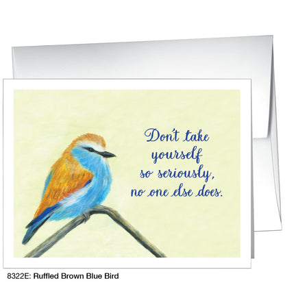 Ruffled Brown Blue Bird, Greeting Card (8322E)