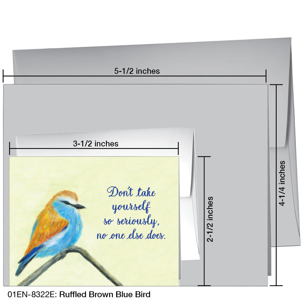 Ruffled Brown Blue Bird, Greeting Card (8322E)