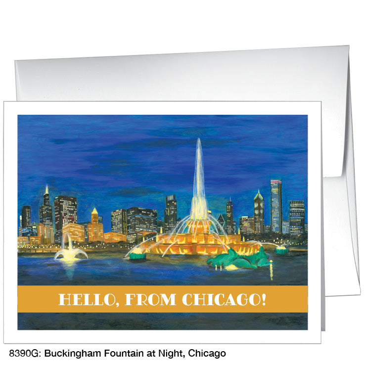 Buckingham Fountain At Night, Chicago, Greeting Card (8390G)