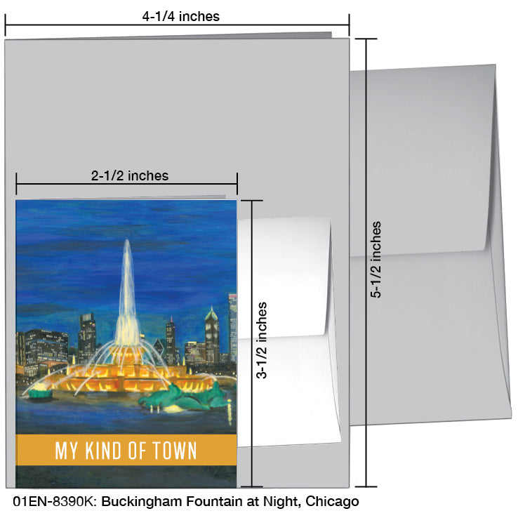 Buckingham Fountain At Night, Chicago, Greeting Card (8390K)